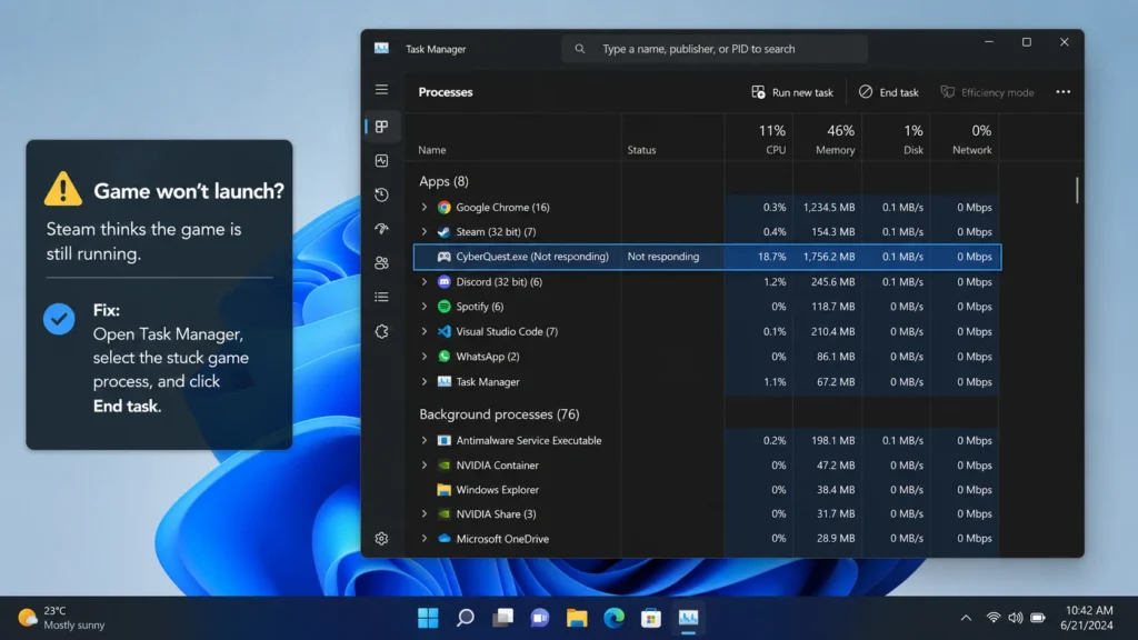 Steam games not launching on Windows 11